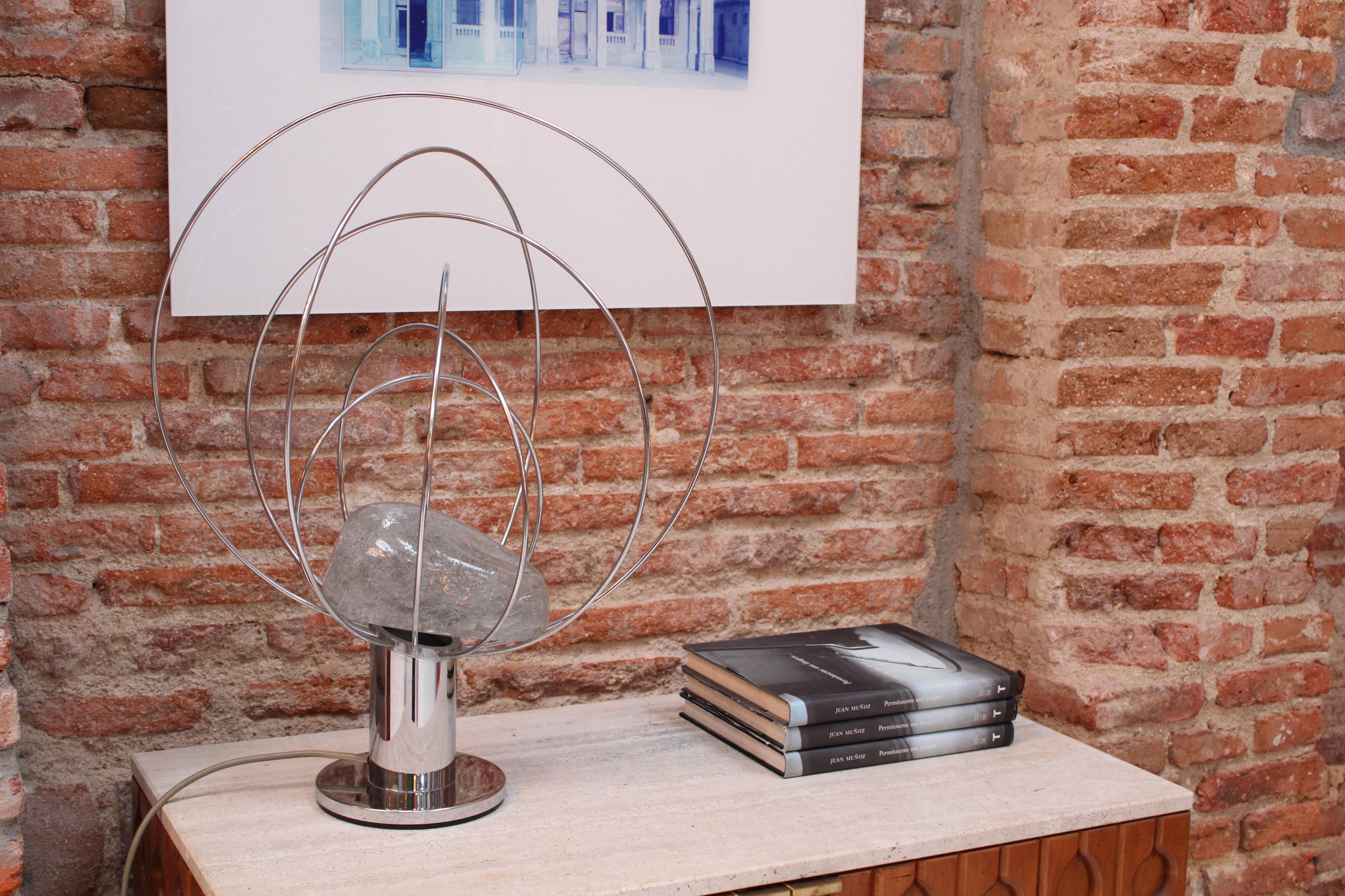 Barnaba Silver Color Table Lamp by Angelo Brotto for Fase. Italy, 1970s.