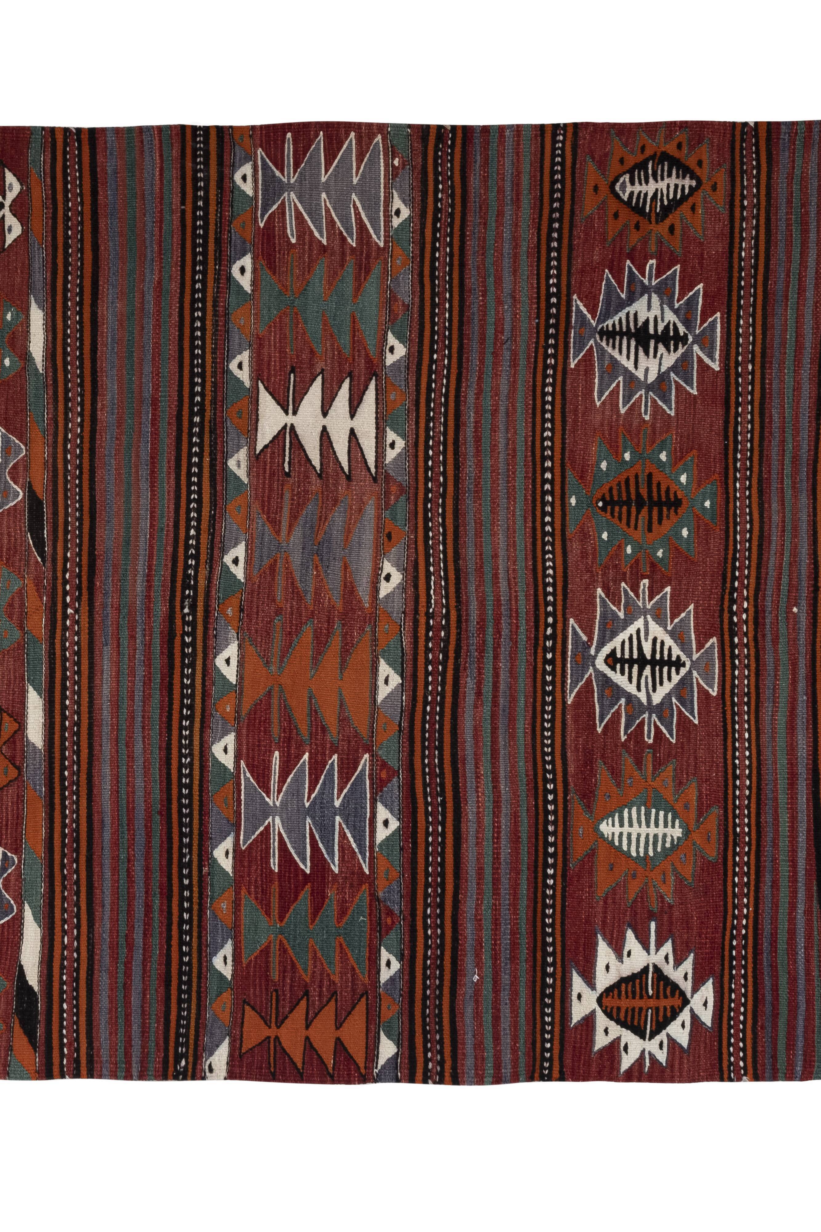 1970s vintage striped turkish oushak kilim runner 4'7" x 9'10"