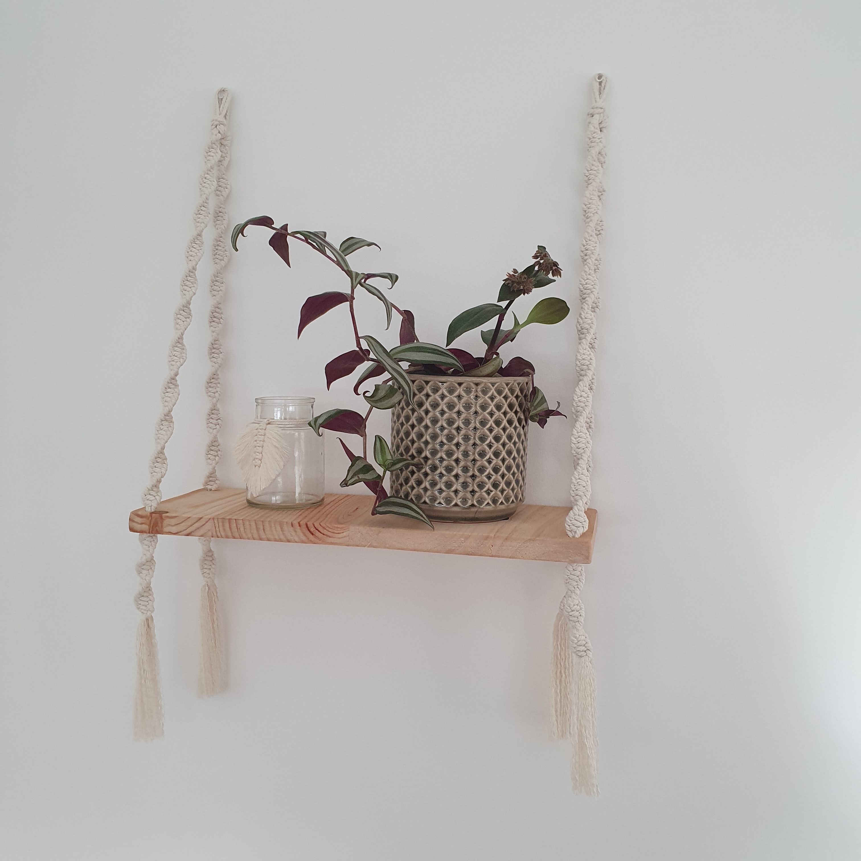 Étagère murale bois et corde de coton