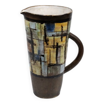 Glazed stoneware pitcher with geometric decoration – Alexandre Kostanda, Vallauris