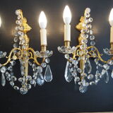 Pair of wall lamps two bronze lights with grapevines and crystal garlands – Louis XV style