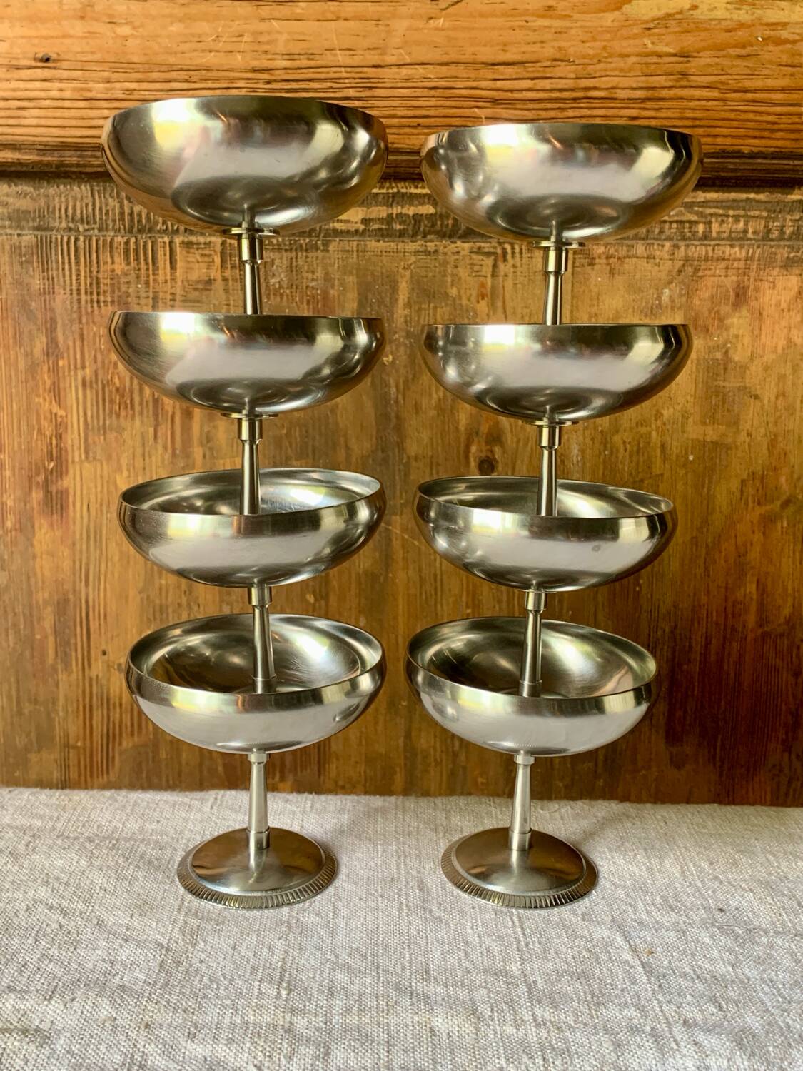 8 vintage Letang Remy stainless steel ice cream cups
