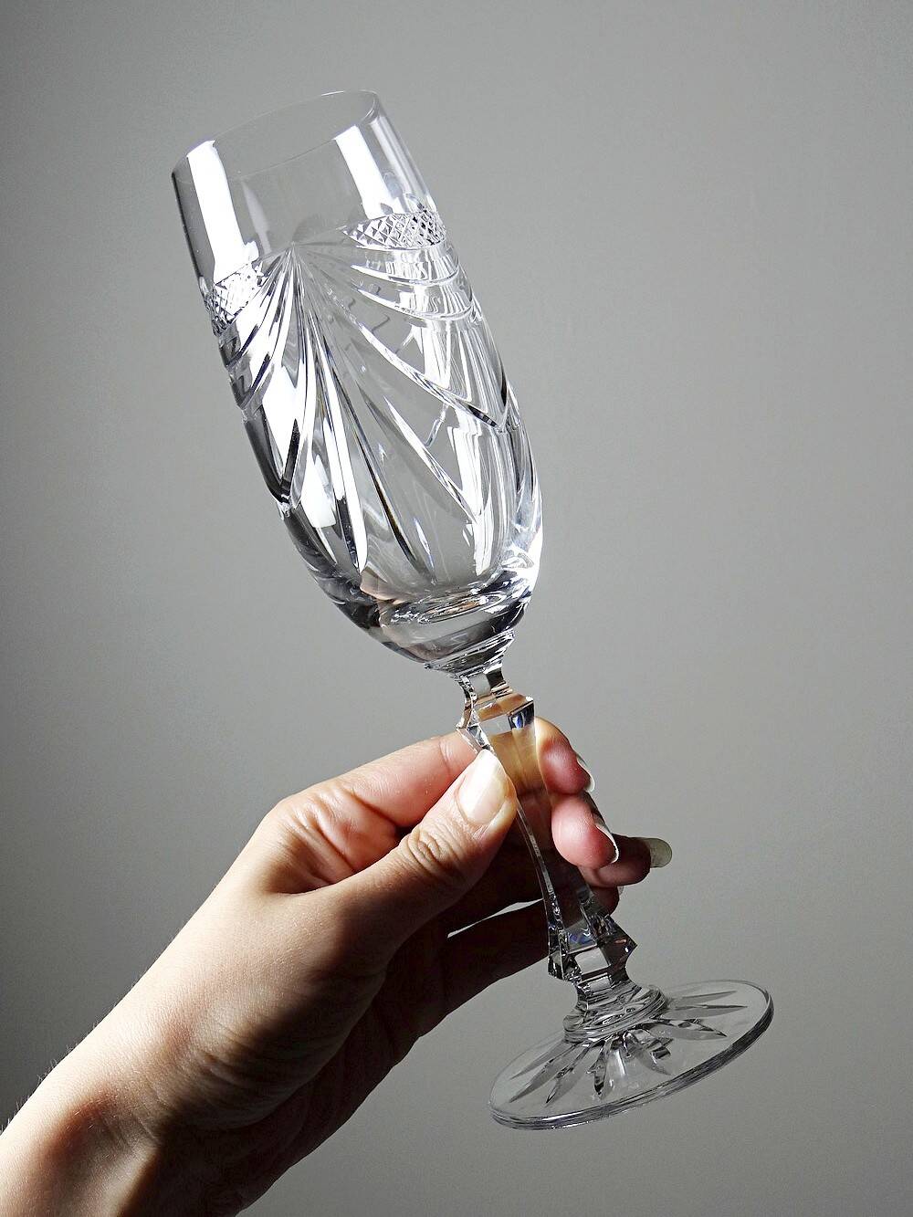 Set of 6 hand-cut Lorraine crystal champagne flutes