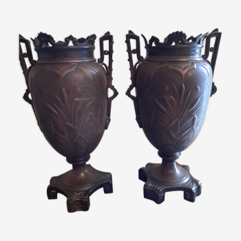 Pair of laroussel copper vases