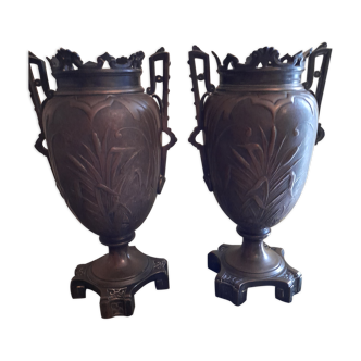 Paire de vases cuivre laroussel