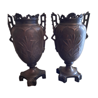 Pair of laroussel copper vases