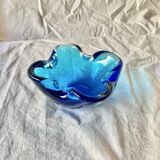 Cendrier vintage en verre soufflé bleu