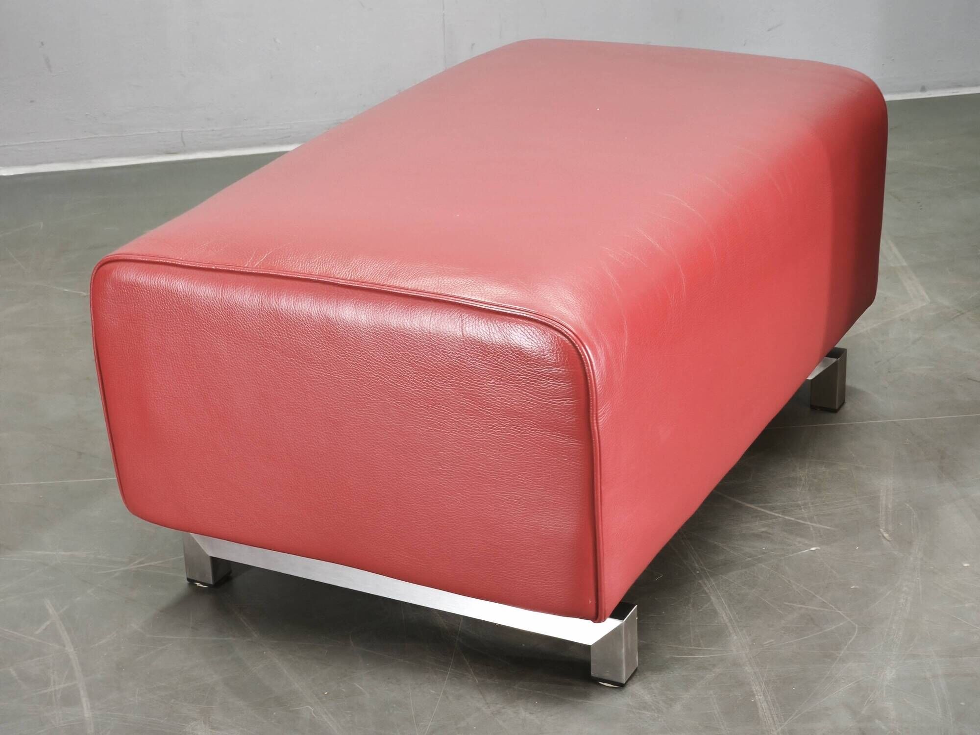 Wittmann Oversized Red Leather Lounge Armchairs and Ottoman, Austria