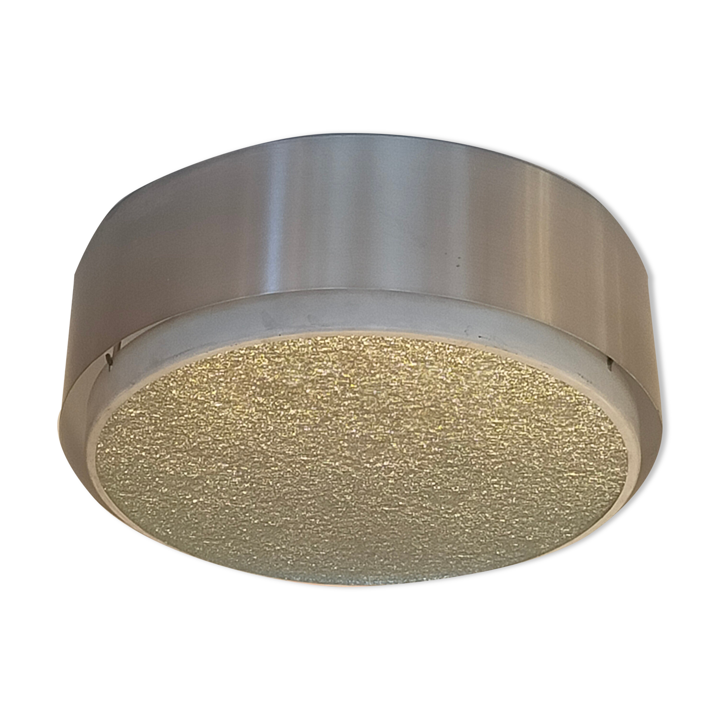 Glass and aluminum ceiling lamp, 1960