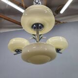 Bauhaus Chandelier Czechoslovakia 1930s Milk Glass Chrome Pendant