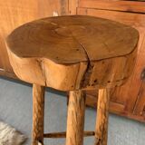 Brutalist tripod high stool - wood