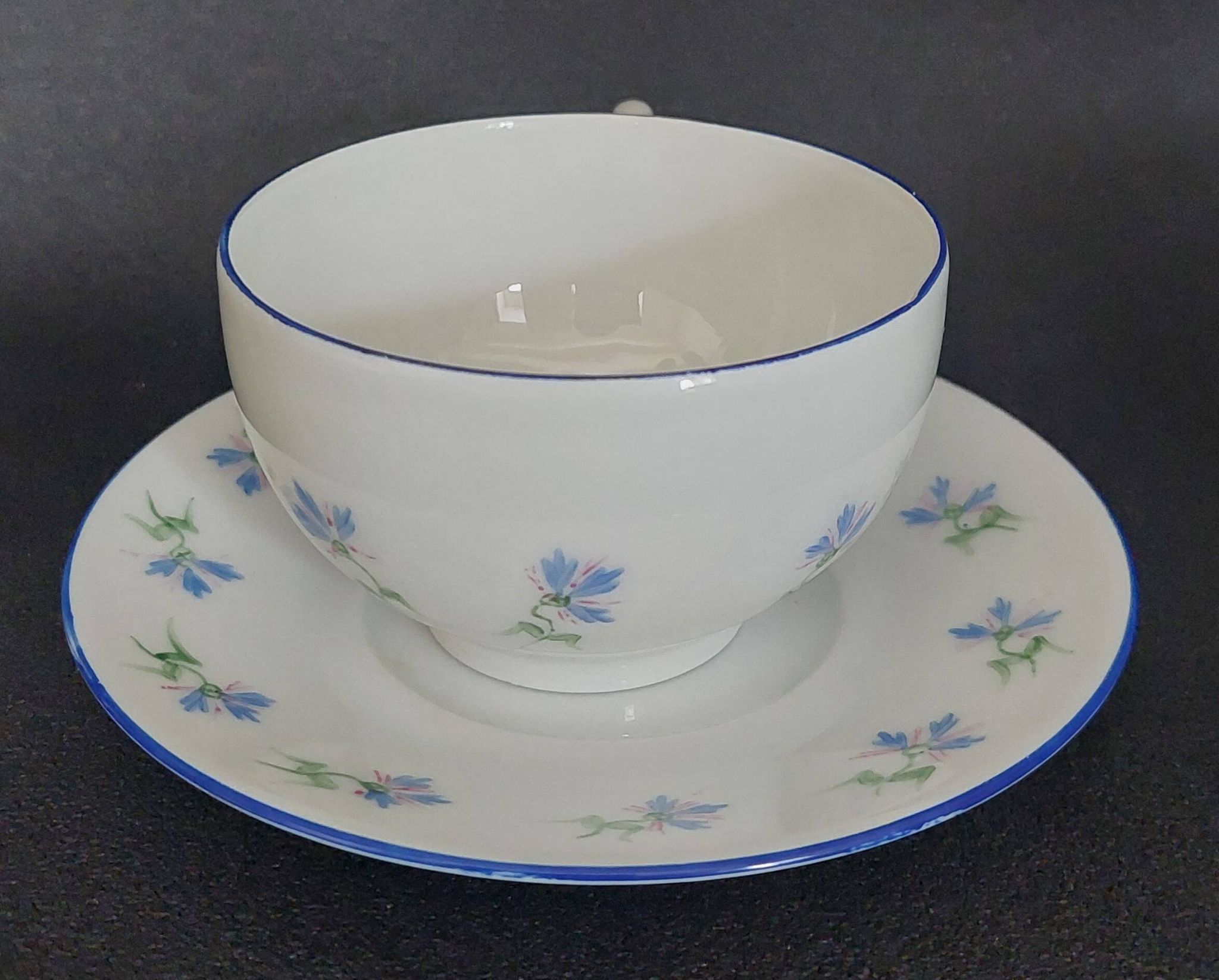 Porcelain cup with hand-painted cornflower decoration A.M