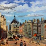 Ollier: oil on canvas mounted on panel, animated view of paris at the end of the 20th century