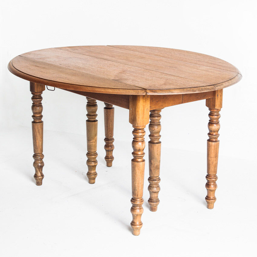 Vintage solid wood table with folding shutters with two extensions, France 1950