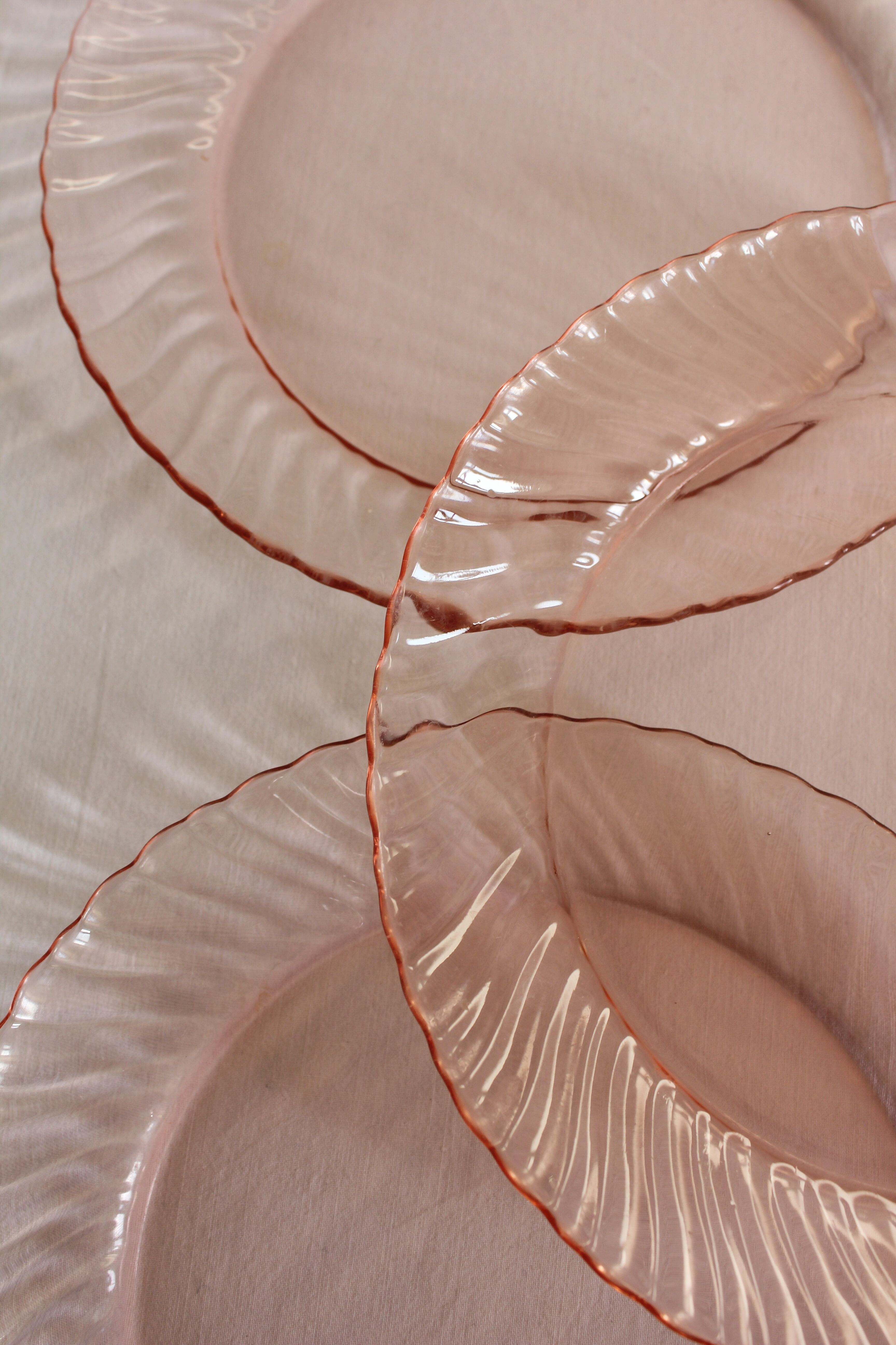 5 vintage Rosaline dessert plates in pink glass