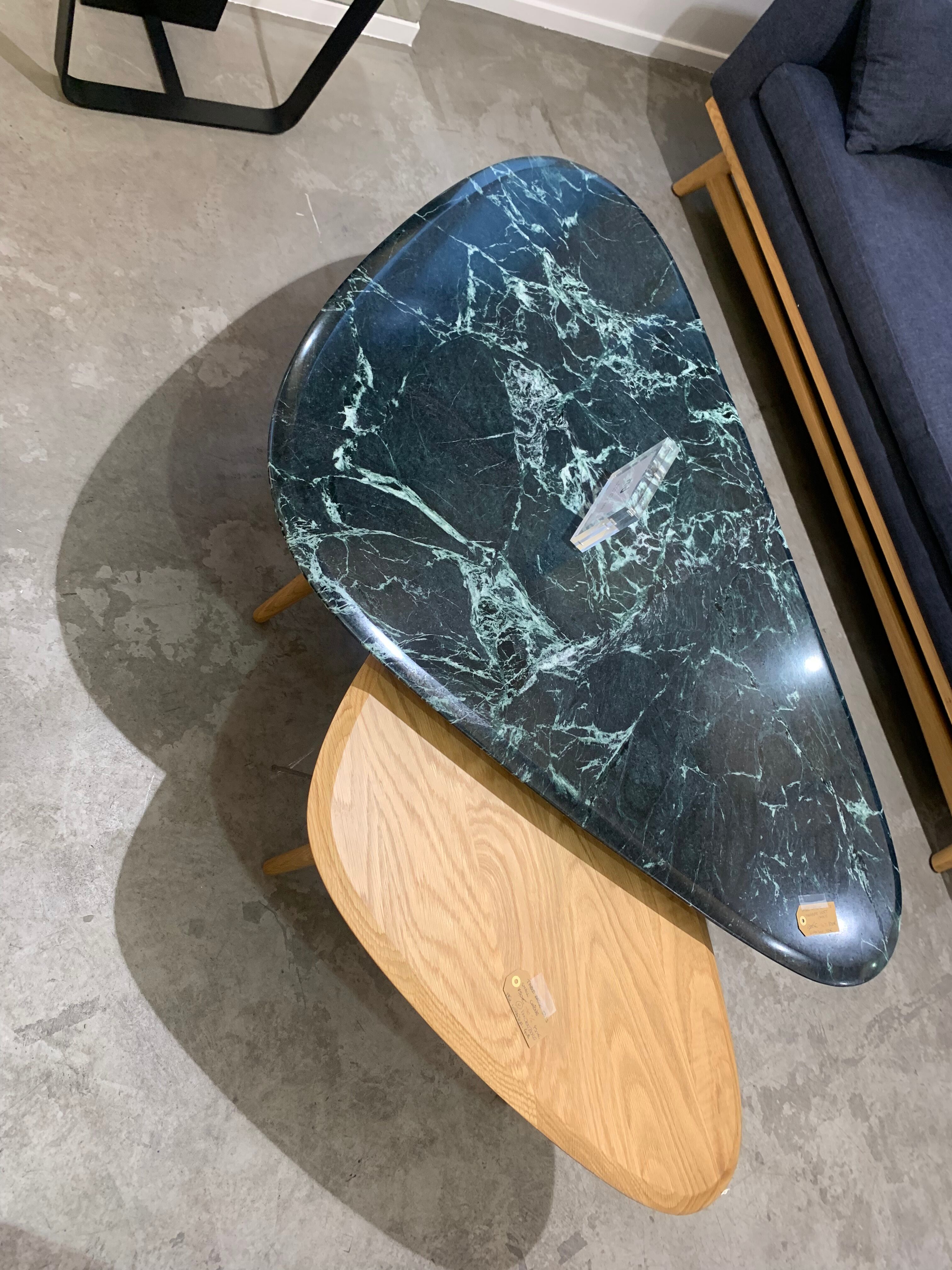 Coffee table marble top green feet black lacquer and brass