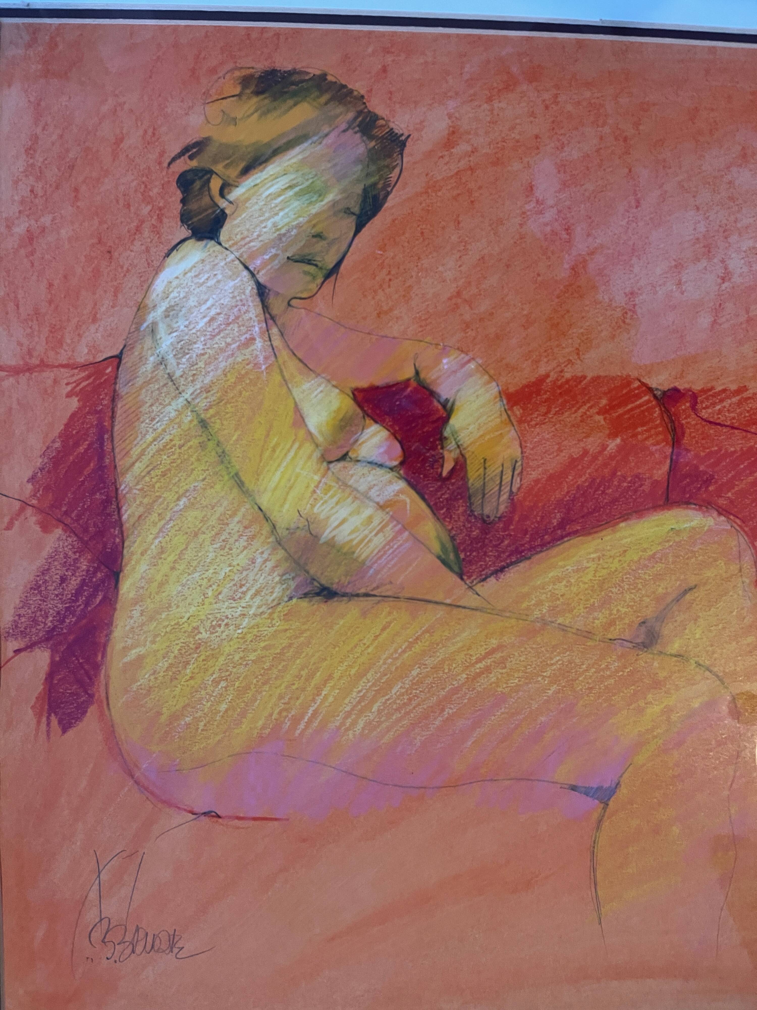 Painting Pastel Claude Blanc-Brude (born in 1932) "Maternity"