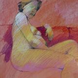 Painting Pastel Claude Blanc-Brude (born in 1932) "Maternity"