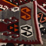 6x15 Wine Red & Green Vintage Kilim Rug, 198x468Cm