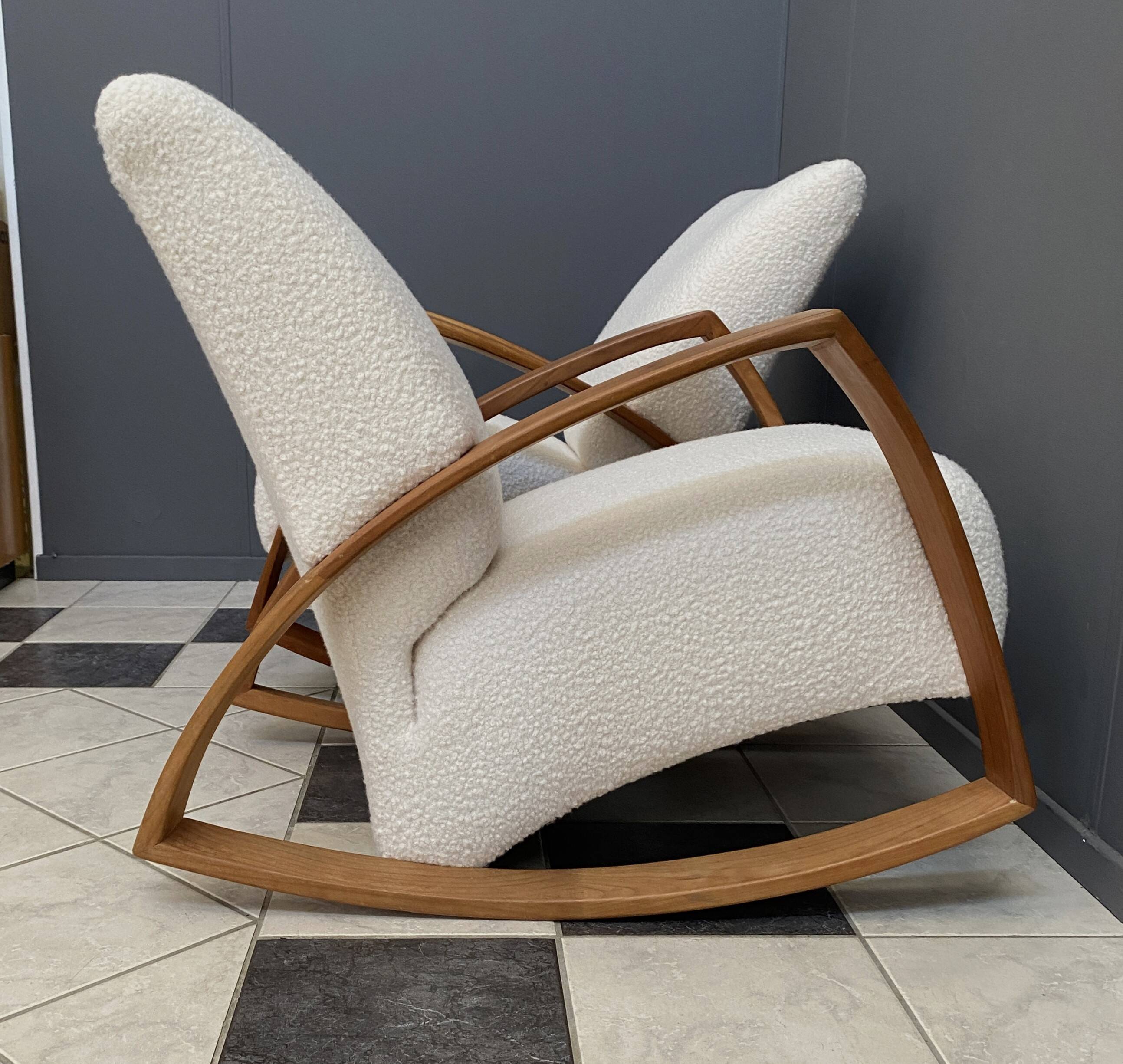 Pair of large rocking chairs reupholstered in White Boucle