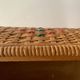 Large vintage rattan and wicker sewing basket with floral decor seat