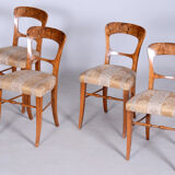 Set of four biedermeier walnut chairs, original condition, czechia, 1830s