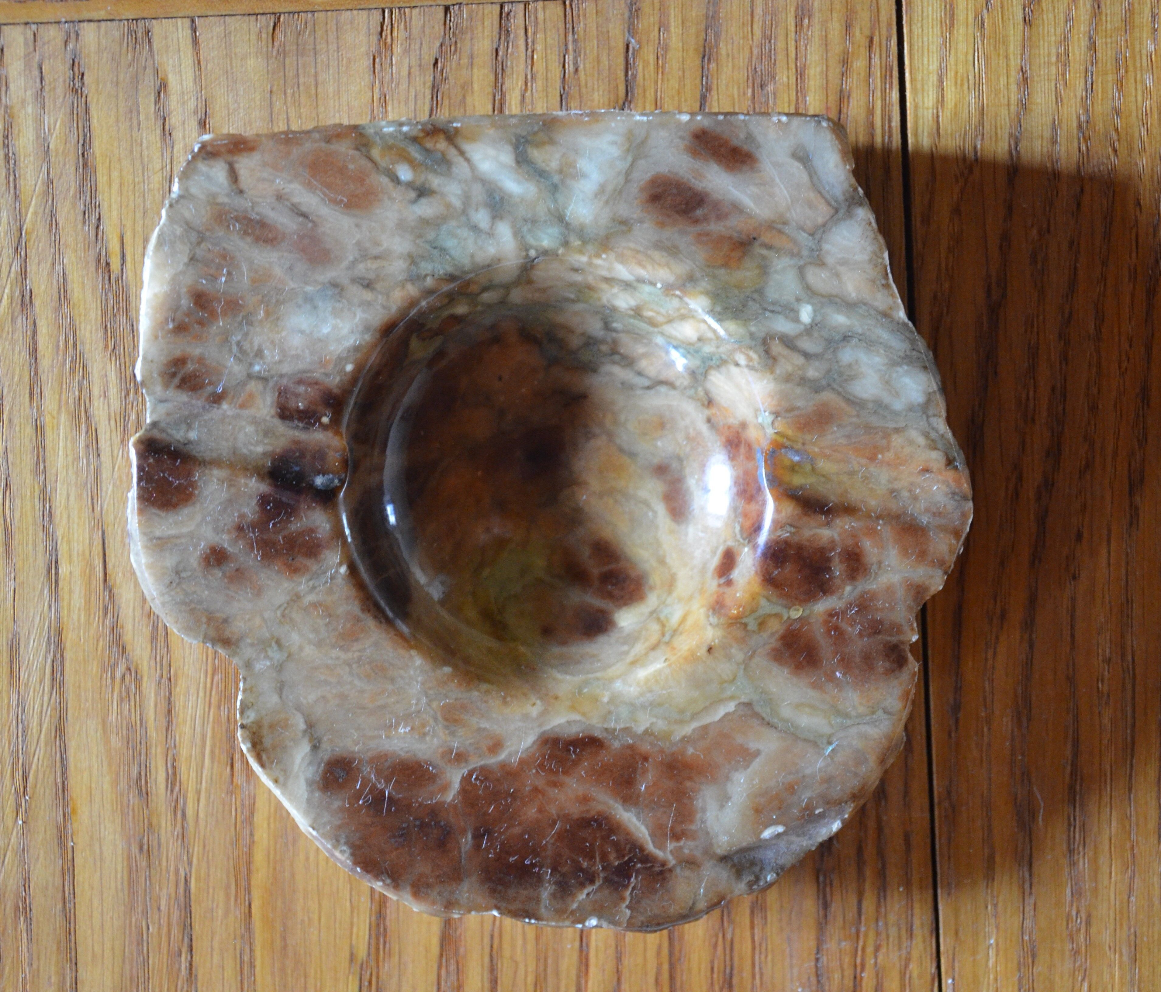 Green and brown alabaster ashtray
