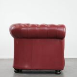 Amazing English cowhide Chesterfield armchair in a stunning red colour