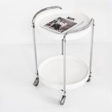 Vintage side table on casters. Chrome-plated iron and plastic. France, 1970s