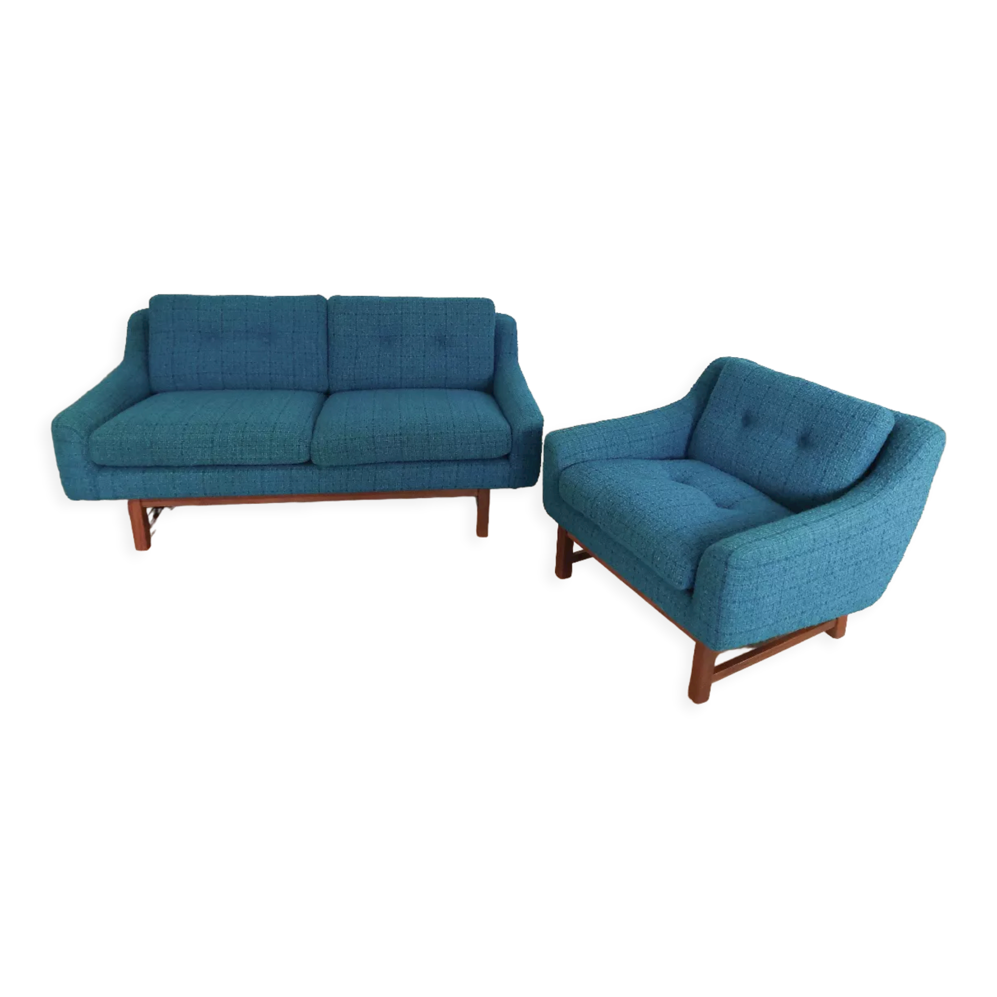 Norwegian living room set in blue fabric, vintage scandinavian 1960s
