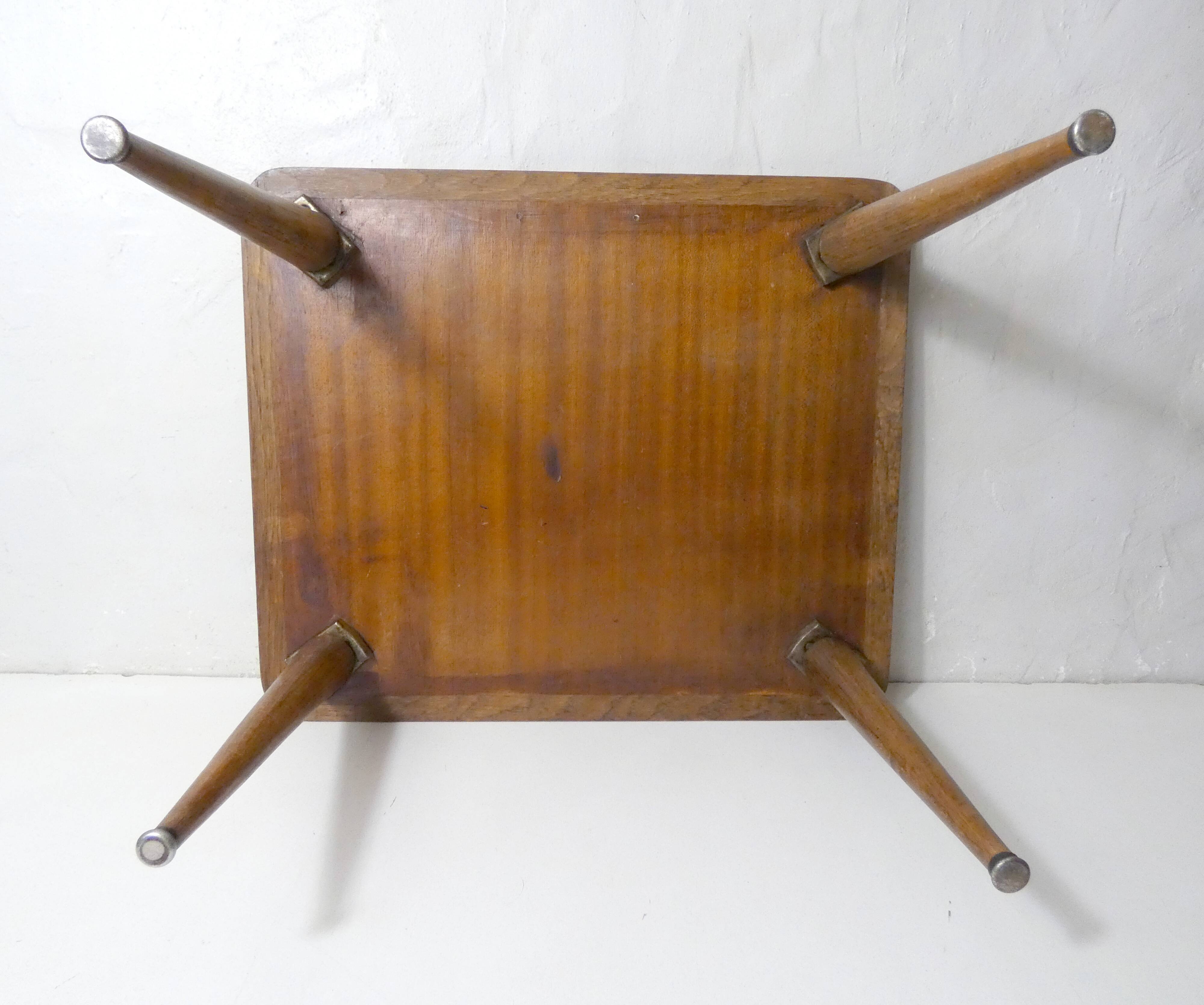 wooden side table with compass legs, 1950s/60s design