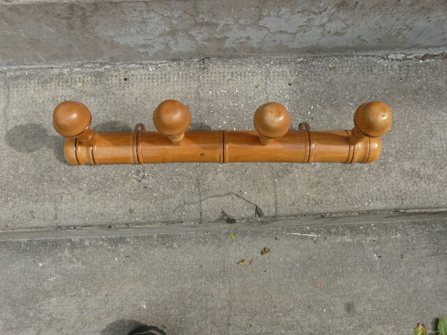 Bamboo style wooden coat holder 40s, 4 hooks