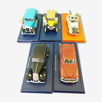 Lot of 5 Tintin collection cars, 1/43rd, original cases