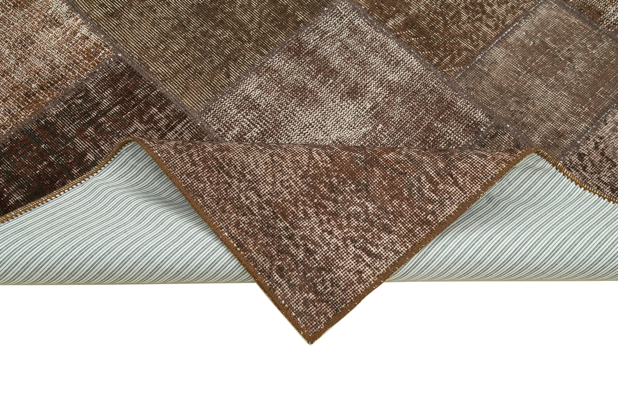 Hand-knotted turkish vintage 170 cm x 245 cm brown patchwork carpet