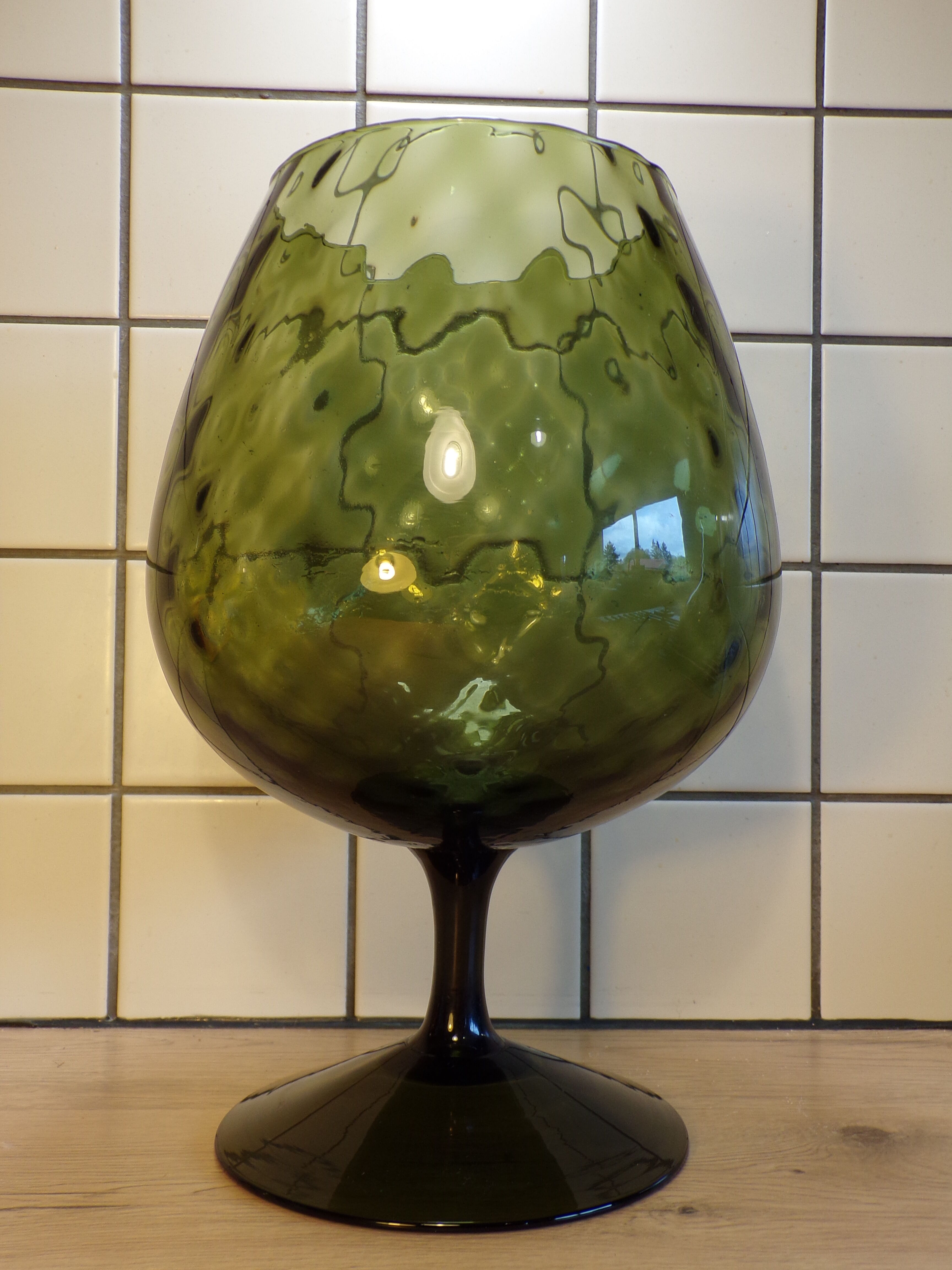 Green frosted glass vase