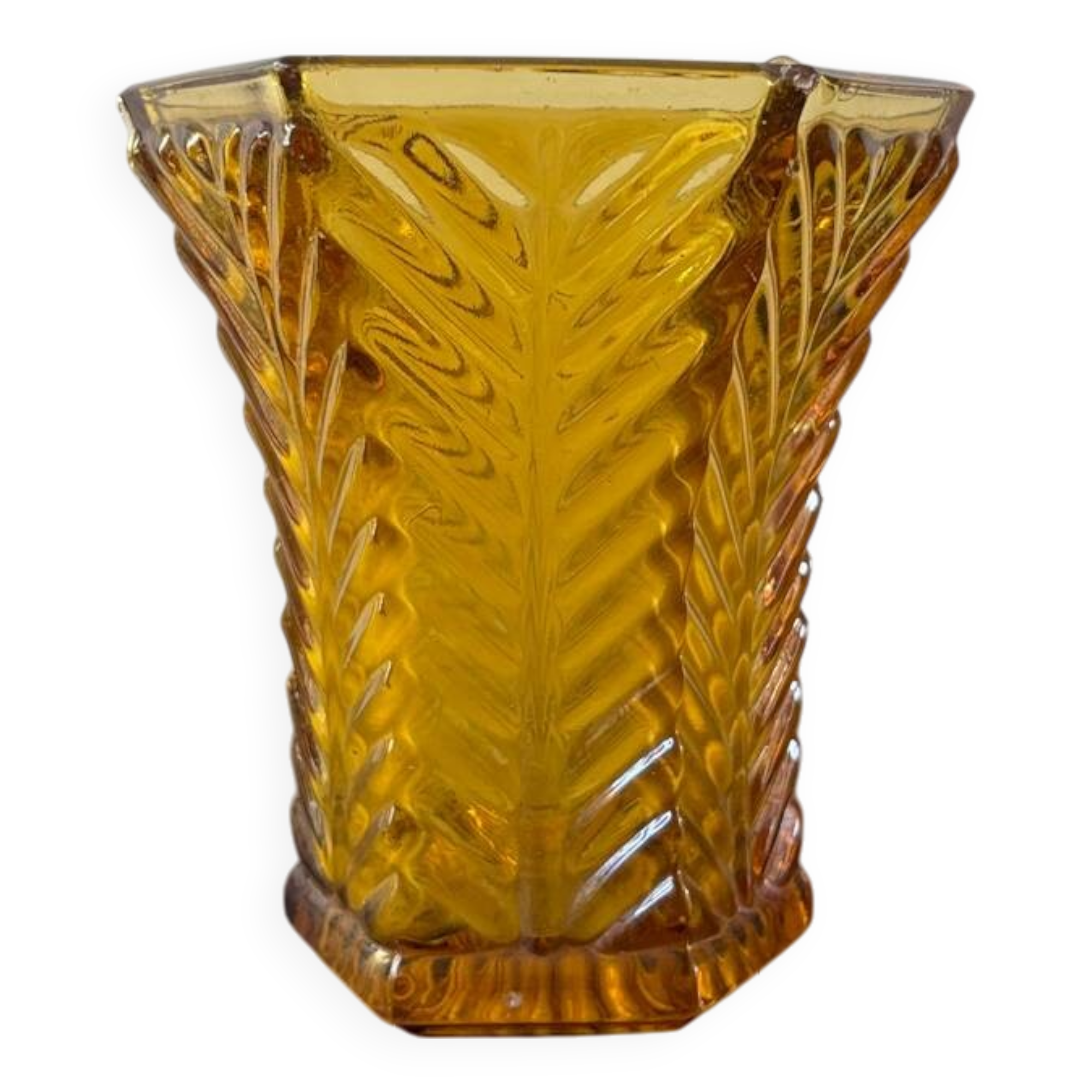 Art Deco vase in molded amber glass