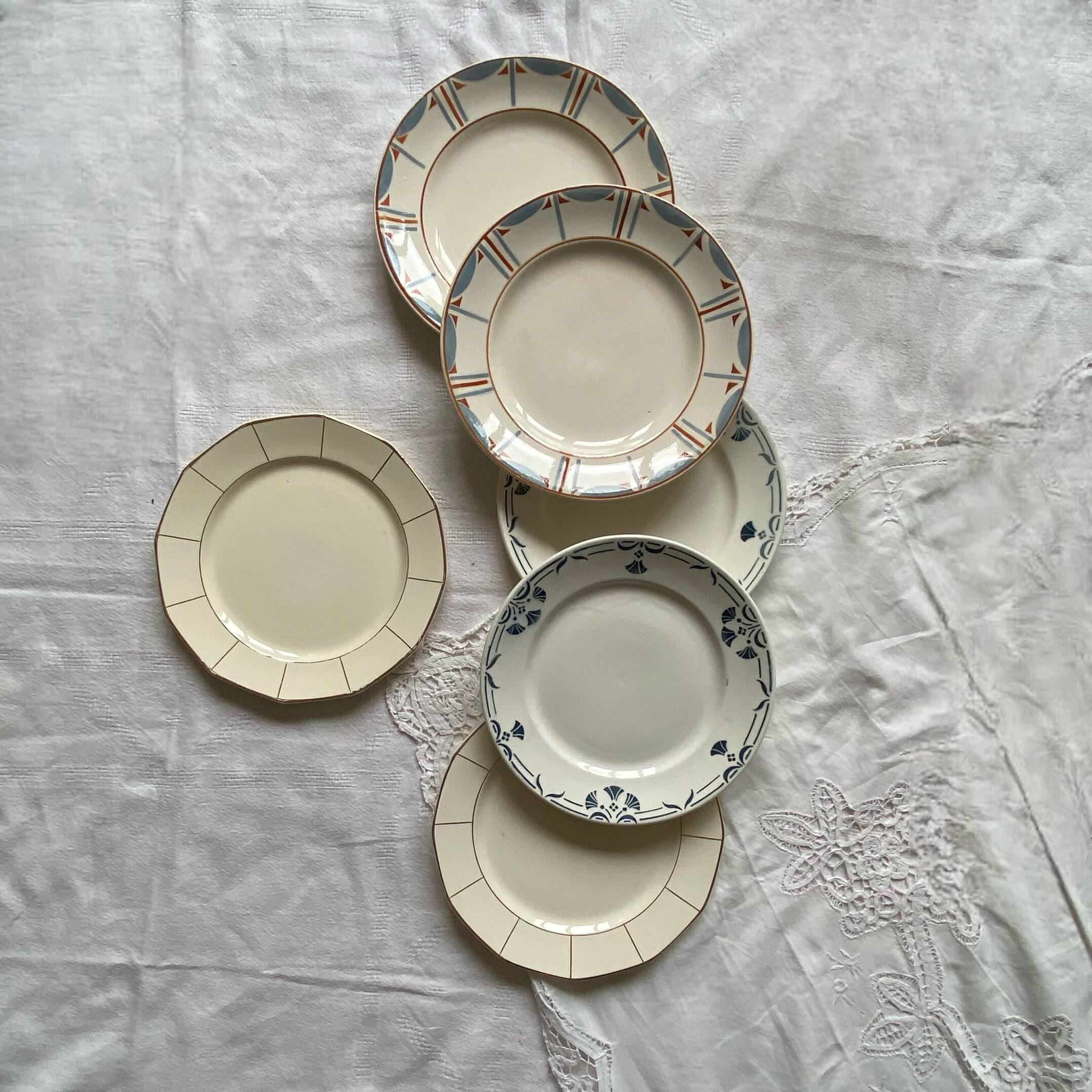 Set of 6 mismatched old earthenware dessert plates Badonviller Longwy