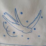 Embroidered sheet, blue swallow pattern, 88x170 cm