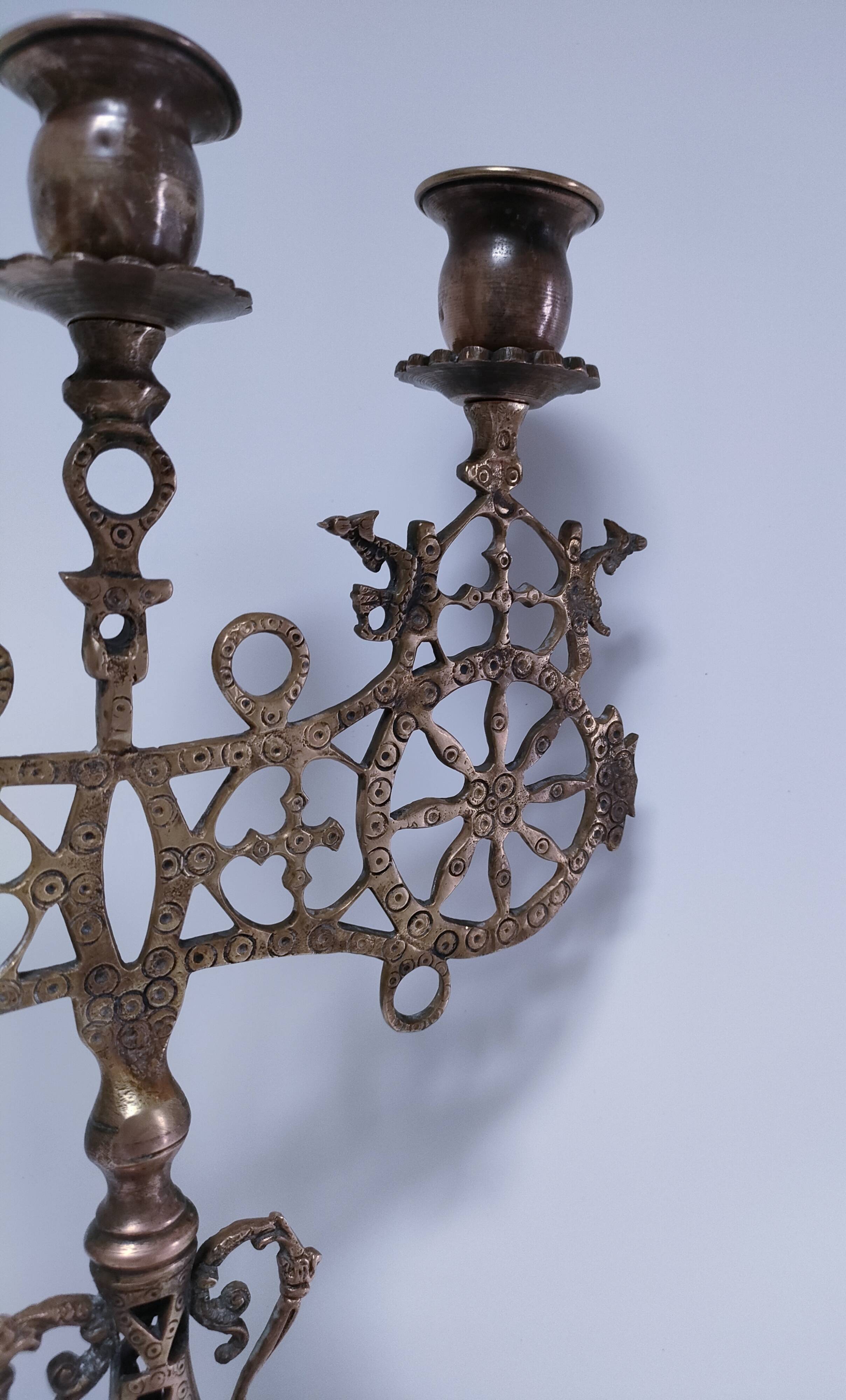 candelabrum decorative peacock wheels solid brass three lights