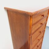 Vintage chest of drawers in rattan, wood and cane