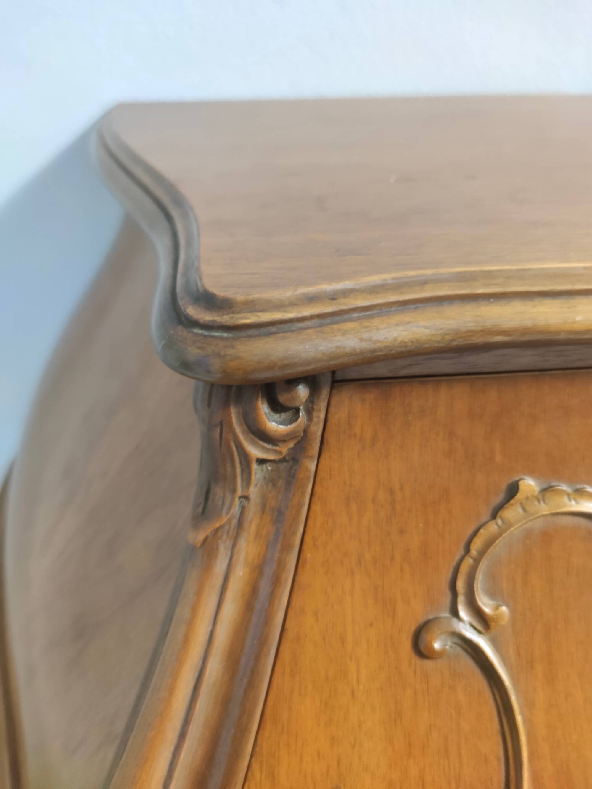 Vintage Baroque Solid Walnut Dresser with Inlaid Designs, Italy