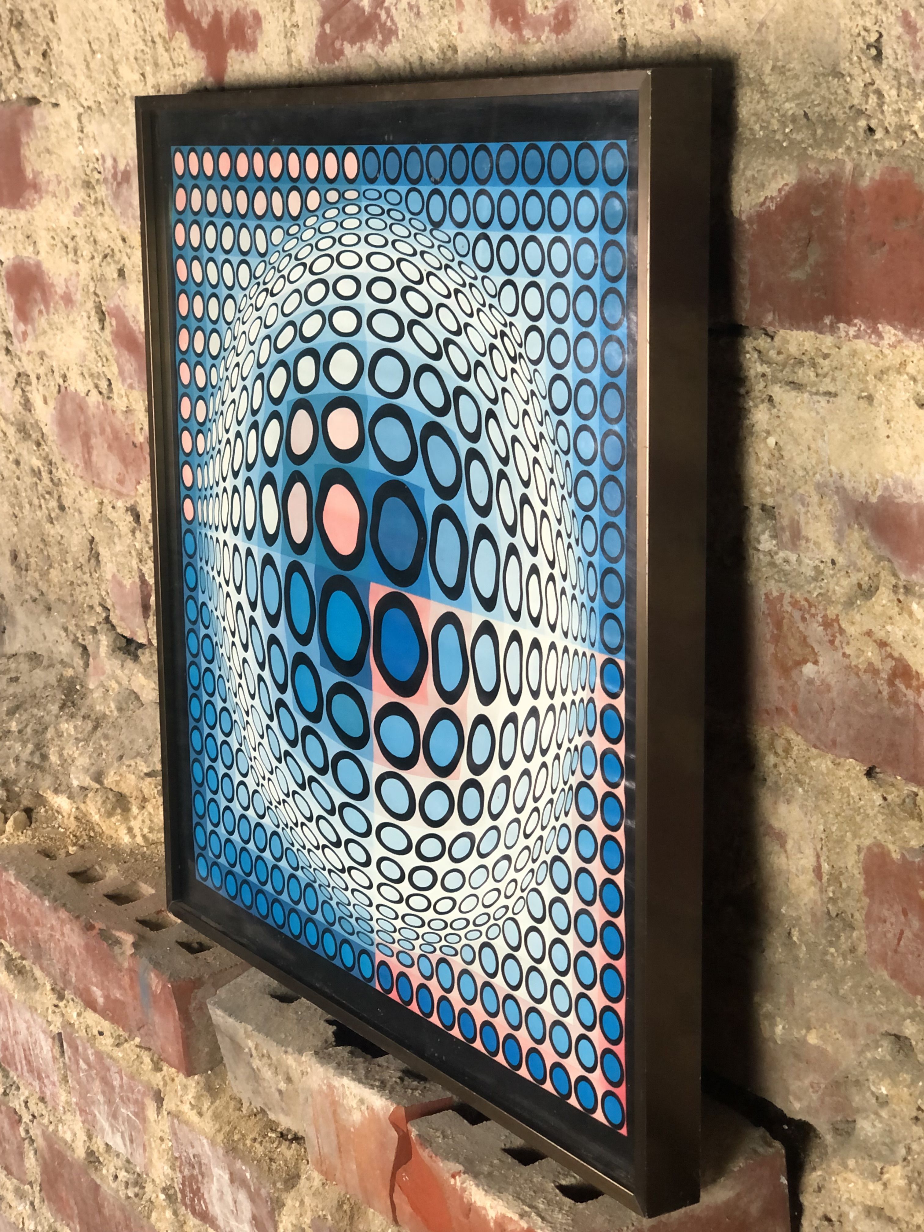 Painting / Vintage screen print 70'S after Victor VASARELY under framed glass