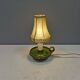 Small ceramic table lamp with beautiful green glaze and original shade, 70s