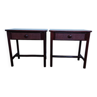 Pair of vintage rattan bedside tables