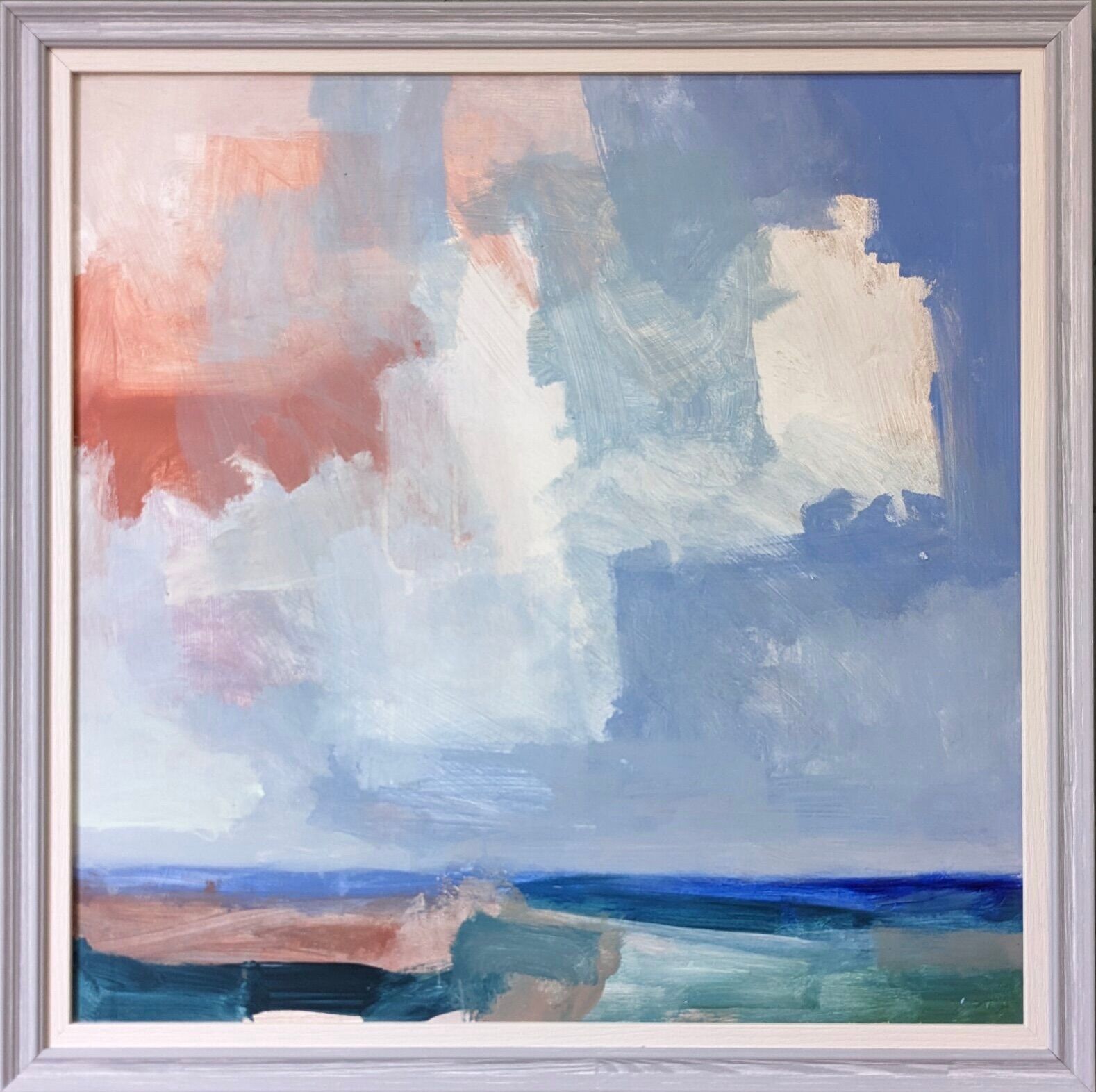 Contemporary "Summer Clouds" Abstract Seascape by British Artist Ian Mood, Framed Oil Painting