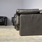 Moroso sofa set and armchairs in black leather, 1984