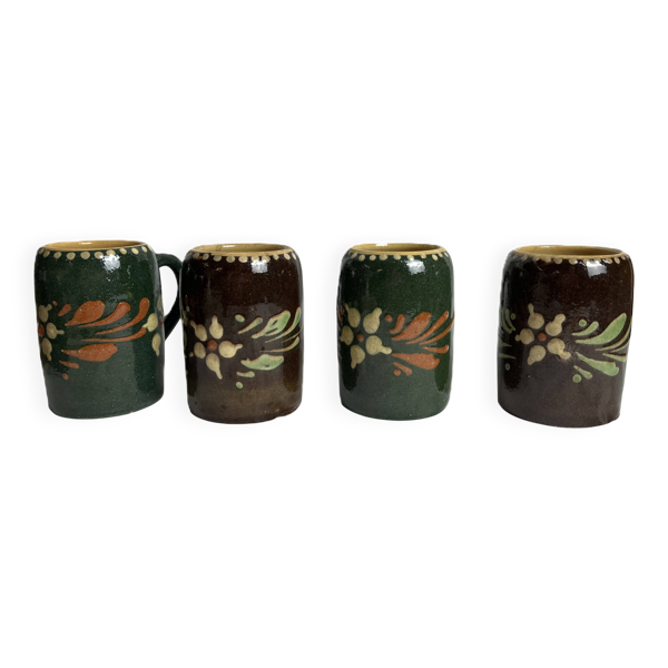 Poterie alsacienne, chope mug en grès émaillé Soufflenheim XXème