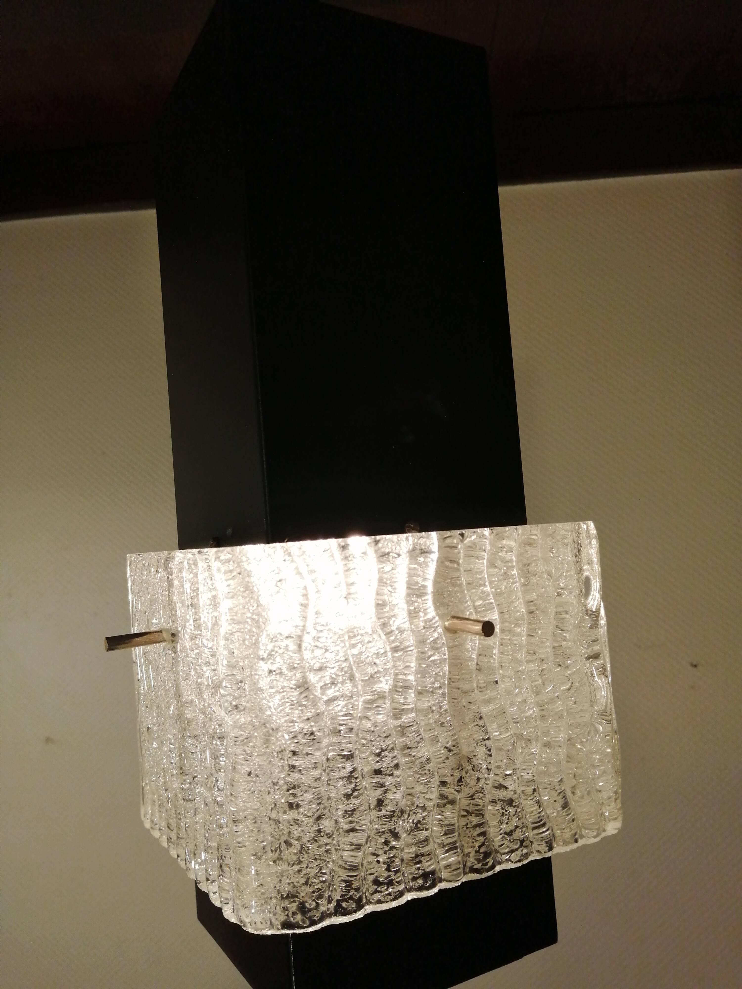 Vintage metal and glass cubic chandelier from Maison Arlus 1960.