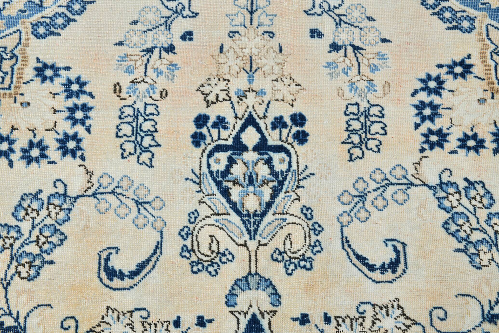 Élégance Persane en Bleu, Tapis Vintage d’Artisanat Raffiné, 282x385 Cm