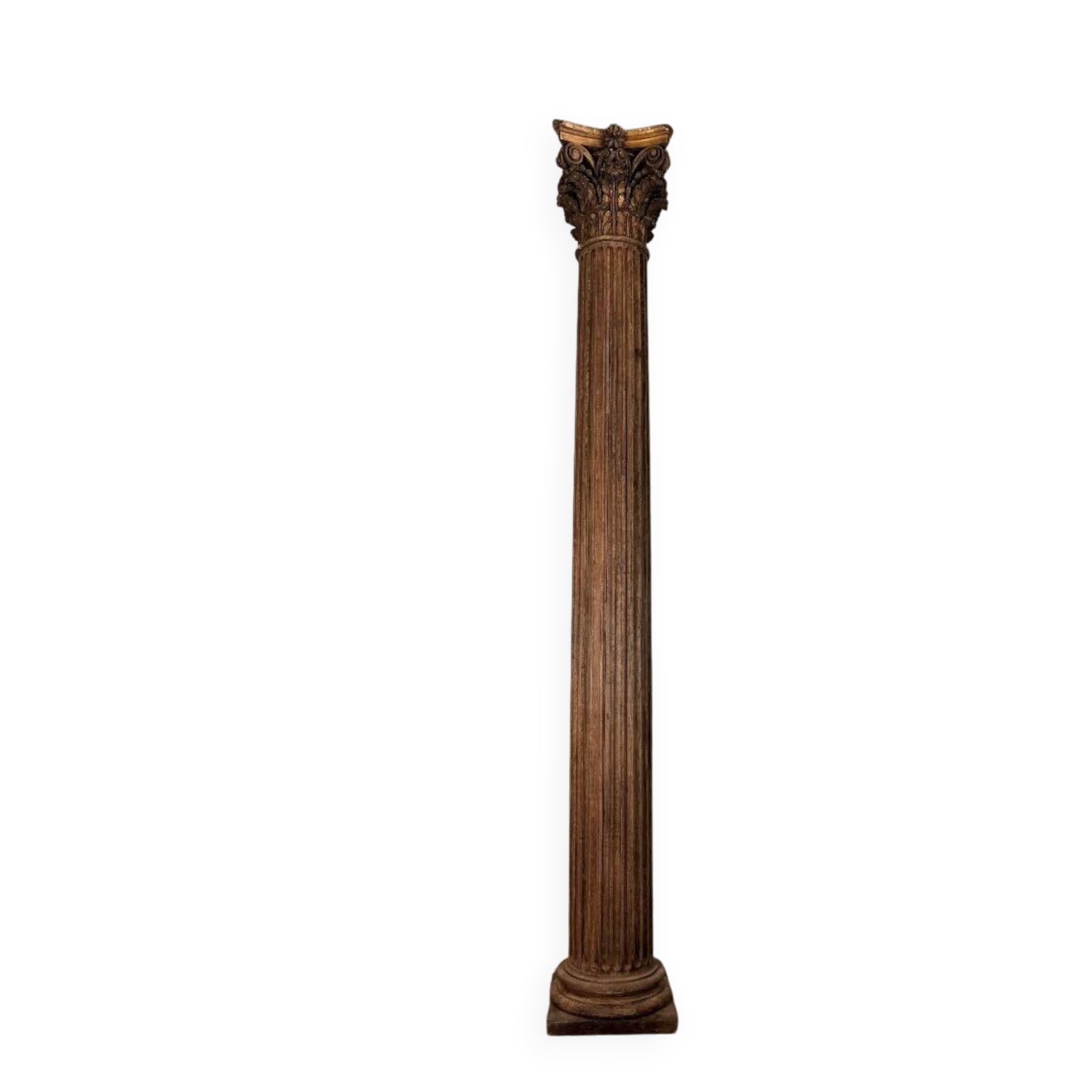 Carved oak column, fluted shaft and Corinthian capital, 18th century